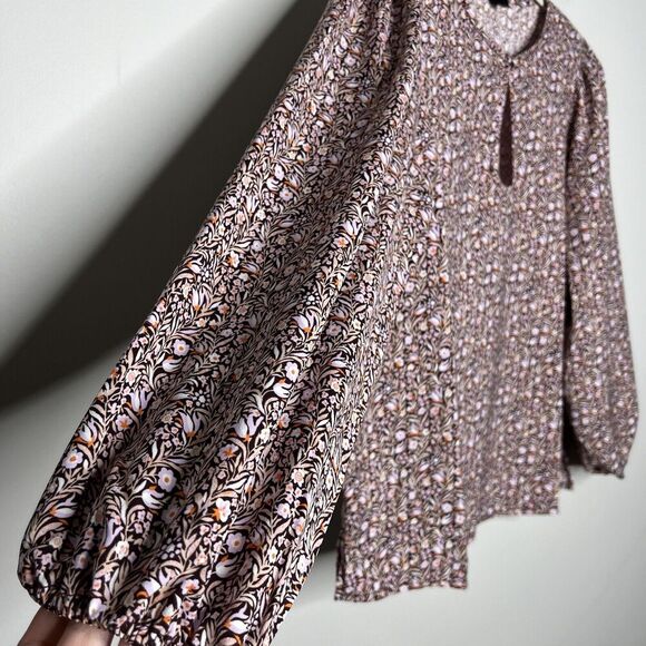 J. Crew Top Womens Small Balloon Sleeve Floral Print Long Sleeve Keyhole Blouse - Picture 3 of 11